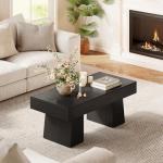 LITTLE TREE Farmhouse Coffee Table, 47 Inches Wooden Rectangular Accent Center Tables with Thick Base, Modern Low Cocktail Tea Furniture for Living Room (Black)