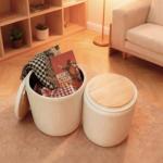 Faststar Round Storage Ottoman Stool Set of 2, Nesting Velvet Ottomans with 4-in-1 Footrest/Seat/Table/Storage, No Assembly Space Saver with Hidden Compartment for Living Room Bedroom Entryway White