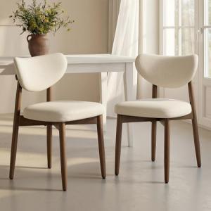 VASAGLE Wooden Dining Chairs Set of 2, Upholstered Kitchen Chairs with Solid Wood Legs, Ergonomic Curved Backrest, Built-in Handle, Mid Century Modern, for Kitchen Dining Vanity, Cappuccino Beige