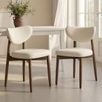 VASAGLE Wooden Dining Chairs Set of 2, Upholstered Kitchen Chairs with Solid Wood Legs, Ergonomic Curved Backrest, Built-in Handle, Mid Century Modern, for Kitchen Dining Vanity, Cappuccino Beige
