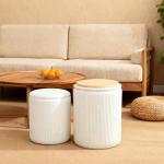 Faststar Round Storage Ottoman Stool Set of 2, Nesting Velvet Ottomans with 4-in-1 Footrest/Seat/Table/Storage, No Assembly Space Saver with Hidden Compartment for Living Room Bedroom Entryway White
