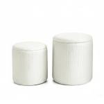 Faststar Round Storage Ottoman Stool Set of 2, Nesting Velvet Ottomans with 4-in-1 Footrest/Seat/Table/Storage, No Assembly Space Saver with Hidden Compartment for Living Room Bedroom Entryway White