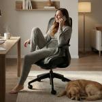 COLAMY Aether Executive Office Chair for Long Hours, One-Touch Easy Adjust Managerial Desk Chair with Levitating Seat Cushion & Pilot-Level Sync Armrests, 300 LBS Mid Back Mesh Computer Chair,Black