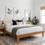 Yechen Japanese Joinery Bamboo King Bed Frame with Upholstered Headboard, Mid-Century FSC-Certified Solid Bamboo Wood Platform Beds, Noise-Free with Metal Support, Easy Assembly, No Box Spring Needed