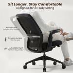 COLAMY Aether Executive Office Chair for Long Hours, One-Touch Easy Adjust Managerial Desk Chair with Levitating Seat Cushion & Pilot-Level Sync Armrests, 300 LBS Mid Back Mesh Computer Chair,Black