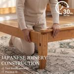 Yechen Japanese Joinery Bamboo King Bed Frame with Upholstered Headboard, Mid-Century FSC-Certified Solid Bamboo Wood Platform Beds, Noise-Free with Metal Support, Easy Assembly, No Box Spring Needed