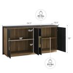 BELLEZE 65 Inch Buffet Sideboard Cabinet with Elegant Gold Trim, Modern Storage Console Table with Decorative Doors for Dining Room, Kitchen, and Living Room (Espresso Black)