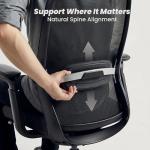 COLAMY Aether Executive Office Chair for Long Hours, One-Touch Easy Adjust Managerial Desk Chair with Levitating Seat Cushion & Pilot-Level Sync Armrests, 300 LBS Mid Back Mesh Computer Chair,Black