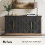 BELLEZE 65 Inch Buffet Sideboard Cabinet with Elegant Gold Trim, Modern Storage Console Table with Decorative Doors for Dining Room, Kitchen, and Living Room (Espresso Black)