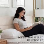 Yechen Japanese Joinery Bamboo King Bed Frame with Upholstered Headboard, Mid-Century FSC-Certified Solid Bamboo Wood Platform Beds, Noise-Free with Metal Support, Easy Assembly, No Box Spring Needed