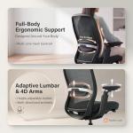 COLAMY Aether Executive Office Chair for Long Hours, One-Touch Easy Adjust Managerial Desk Chair with Levitating Seat Cushion & Pilot-Level Sync Armrests, 300 LBS Mid Back Mesh Computer Chair,Black