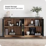 BELLEZE 65 Inch Buffet Sideboard Cabinet with Elegant Gold Trim, Modern Storage Console Table with Decorative Doors for Dining Room, Kitchen, and Living Room (Espresso Black)