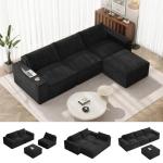 Vesgantti 114" Modular Sectional Boneless Couch, Modern 3 Seater Sofa with Ottoman & Deep Seat, Convertible Chenille L Shaped Cloud Couches for Living Room, No Assembly Required, Black