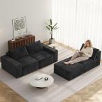 Vesgantti 114" Modular Sectional Boneless Couch, Modern 3 Seater Sofa with Ottoman & Deep Seat, Convertible Chenille L Shaped Cloud Couches for Living Room, No Assembly Required, Black