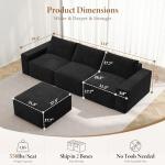 Vesgantti 114" Modular Sectional Boneless Couch, Modern 3 Seater Sofa with Ottoman & Deep Seat, Convertible Chenille L Shaped Cloud Couches for Living Room, No Assembly Required, Black