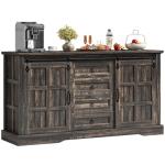 DWVO Farmhouse Sideboard Buffet Cabinet with Storage, Large Kitchen Storage Cabinet w/Sliding Barn Doors and Drawers for Dining Room, Living Rool, Dark Rustic Oak