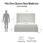 NTYUNRR Queen Size Upholstered Platform Bed Frame, 54" High Headboard Carmen Wingback Bed, Fully Upholstered Mattress Foundation, No Box Spring Needed No Noise, Minimalist, Textured Ivory