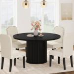 GarveeHome 47Inch Round Dining Table for 4-6 People, Black Dining Room Table with Sturdy Waveform Metal Pedestal Base, Industrial Circle Kitchen Table for Dining Room, Kitchen