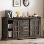 DWVO Farmhouse Sideboard Buffet Cabinet with Storage, Large Kitchen Storage Cabinet w/Sliding Barn Doors and Drawers for Dining Room, Living Rool, Dark Rustic Oak