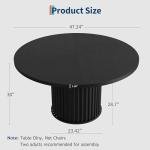 GarveeHome 47Inch Round Dining Table for 4-6 People, Black Dining Room Table with Sturdy Waveform Metal Pedestal Base, Industrial Circle Kitchen Table for Dining Room, Kitchen