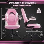 DUMOS Ergonomic Computer Gaming Chair - Home Office Desk with PU Leather Lumbar Support, Height Adjustable Big and Tall Video Game with Flip-up Armrest, Swivel Wheels for Adults, White and Pink