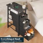 Yoobure LED Narrow Nightstand with Charging Station - Slim Dresser for Bedroom Narrow Side Table Storage Cabinet, Small Dressers Chest of Drawers, Tall Skinny Night Stand End Table for Small Spaces