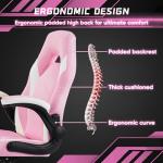 DUMOS Ergonomic Computer Gaming Chair - Home Office Desk with PU Leather Lumbar Support, Height Adjustable Big and Tall Video Game with Flip-up Armrest, Swivel Wheels for Adults, White and Pink