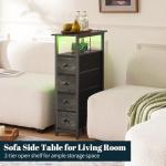 Yoobure LED Narrow Nightstand with Charging Station - Slim Dresser for Bedroom Narrow Side Table Storage Cabinet, Small Dressers Chest of Drawers, Tall Skinny Night Stand End Table for Small Spaces