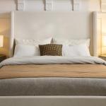 NTYUNRR Queen Size Upholstered Platform Bed Frame, 54" High Headboard Carmen Wingback Bed, Fully Upholstered Mattress Foundation, No Box Spring Needed No Noise, Minimalist, Textured Ivory