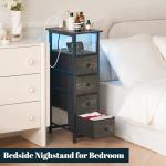 Yoobure LED Narrow Nightstand with Charging Station - Slim Dresser for Bedroom Narrow Side Table Storage Cabinet, Small Dressers Chest of Drawers, Tall Skinny Night Stand End Table for Small Spaces