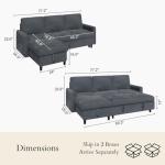 JAMFLY Pull Out Sleeper Sofa Bed with Storage Chaise, L-Shaped Corduroy Sectional Couch, 3-Seater Convertible Sofa with Hidden Storage for Small Living Room, Apartment, Office, Grey