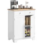 HOMCOM Sideboard Buffet Cabinet with Solid Wood Countertop, Modern Kitchen Storage Cabinet, Coffee Bar Cabinet with 2 Drawers, Doors and Adjustable Shelf, White