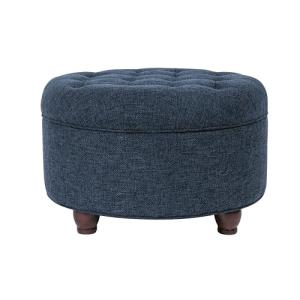 Homepop Home Decor | Large Button Tufted Woven Round Storage Ottoman for Living Room & Bedroom (Navy Woven) 25 inch D x 25 inch W x 15 inch H