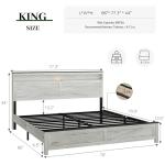 PAUKIN King Size Bed Frame with Headboard, Rustic Farmhouse Wood Bed Frame with LED Lights and Charging Station, Easy Assembly, No Box Spring Needed (White, King)