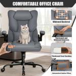 Ergonomic Office Chair with Flip-up Armrests 300lbs,Middle-Tall Computer Office Desk Chair with Lumbar Support,Executive PU Leather Chair with Rocking Function Adjustable Height for Home Office