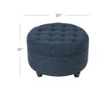 Homepop Home Decor | Large Button Tufted Woven Round Storage Ottoman for Living Room & Bedroom (Navy Woven) 25 inch D x 25 inch W x 15 inch H