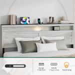 PAUKIN King Size Bed Frame with Headboard, Rustic Farmhouse Wood Bed Frame with LED Lights and Charging Station, Easy Assembly, No Box Spring Needed (White, King)