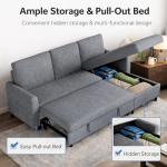 JAMFLY Pull Out Sleeper Sofa Bed with Storage Chaise, L-Shaped Corduroy Sectional Couch, 3-Seater Convertible Sofa with Hidden Storage for Small Living Room, Apartment, Office, Grey