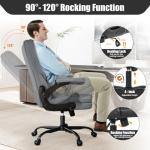 Ergonomic Office Chair with Flip-up Armrests 300lbs,Middle-Tall Computer Office Desk Chair with Lumbar Support,Executive PU Leather Chair with Rocking Function Adjustable Height for Home Office