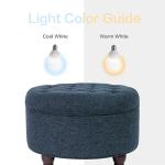 Homepop Home Decor | Large Button Tufted Woven Round Storage Ottoman for Living Room & Bedroom (Navy Woven) 25 inch D x 25 inch W x 15 inch H