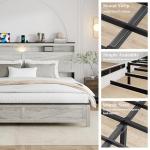 PAUKIN King Size Bed Frame with Headboard, Rustic Farmhouse Wood Bed Frame with LED Lights and Charging Station, Easy Assembly, No Box Spring Needed (White, King)