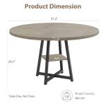 Garvee 47.2 in Round Dining Table for 4-6 People, Industrial Round Kitchen Table with Sturdy Metal Pedestal Base & Storage Shelf, Circle 4 Dinner Table for Dinner, Kitchen, Dining Room