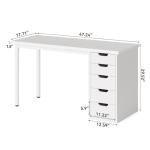 LITTLE TREE Computer Desk with 5 Drawers, 47 Inch White Modern Simple Study Writing Desk with Metal Frame, Work Desk for Home Office