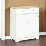 HOMCOM Sideboard Buffet Cabinet with Solid Wood Countertop, Modern Kitchen Storage Cabinet, Coffee Bar Cabinet with 2 Drawers, Doors and Adjustable Shelf, White