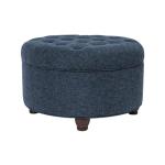 Homepop Home Decor | Large Button Tufted Woven Round Storage Ottoman for Living Room & Bedroom (Navy Woven) 25 inch D x 25 inch W x 15 inch H