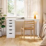 LITTLE TREE Computer Desk with 5 Drawers, 47 Inch White Modern Simple Study Writing Desk with Metal Frame, Work Desk for Home Office
