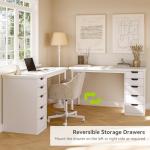 LITTLE TREE Computer Desk with 5 Drawers, 47 Inch White Modern Simple Study Writing Desk with Metal Frame, Work Desk for Home Office