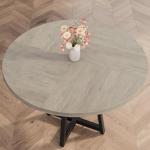 Garvee 47.2 in Round Dining Table for 4-6 People, Industrial Round Kitchen Table with Sturdy Metal Pedestal Base & Storage Shelf, Circle 4 Dinner Table for Dinner, Kitchen, Dining Room