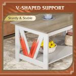 WLIVE Coffee Table with Storage Shelf, 39.4" Farmhouse Coffee Table with V-Frame Support, 2-Tier Wood Rustic Center Table for Living Room, Bedroom & Balcony, Greige & White