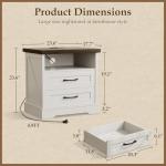 AODK 24 Inch Farmhouse Nightstand with Charging Station, Wood Bedside Table with 2 Drawers and Open Shelf, Rustic End Table with Outlet and USB, White & Dark Walnut